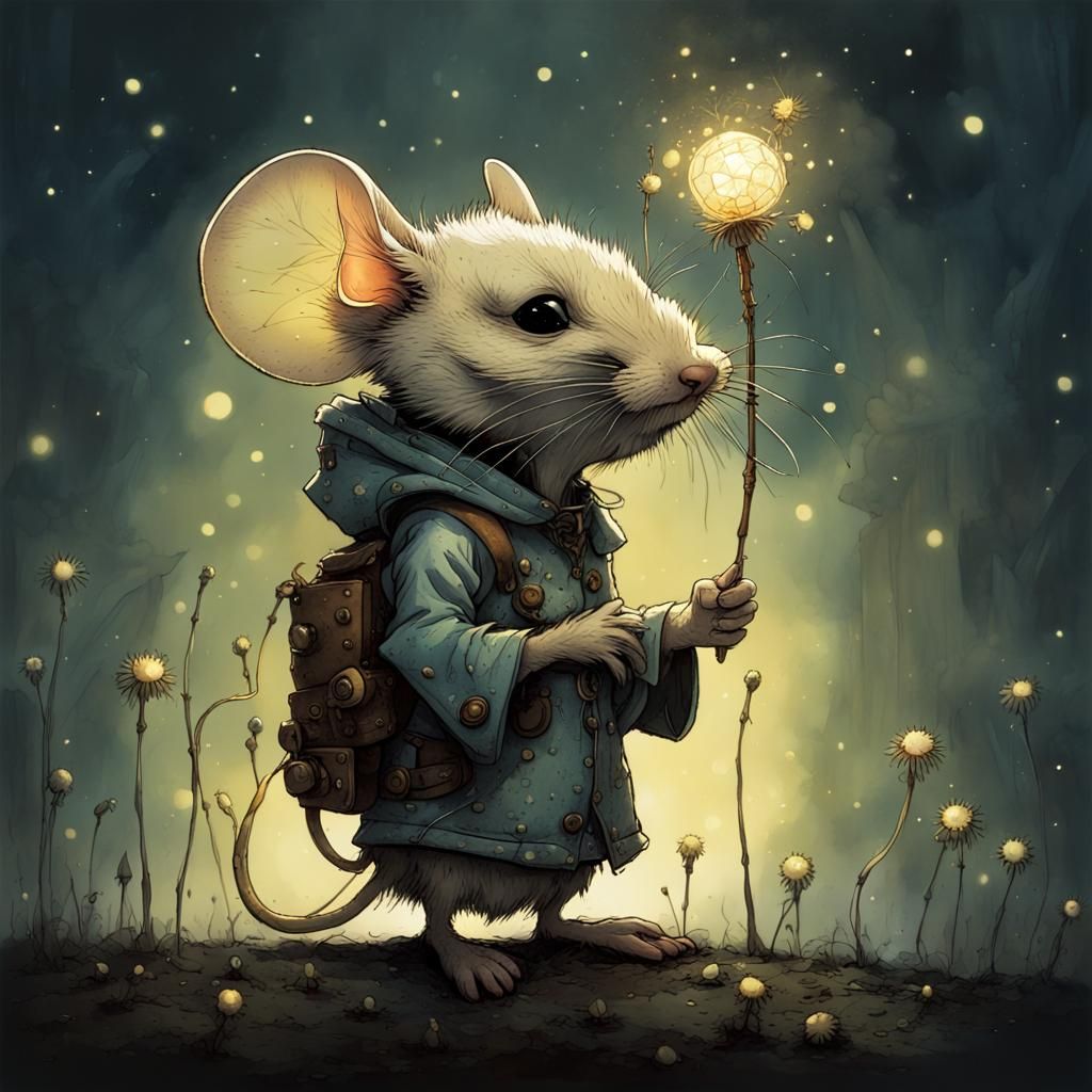 Anthropomorphic Mouse in Fantasy Night, Monge Style