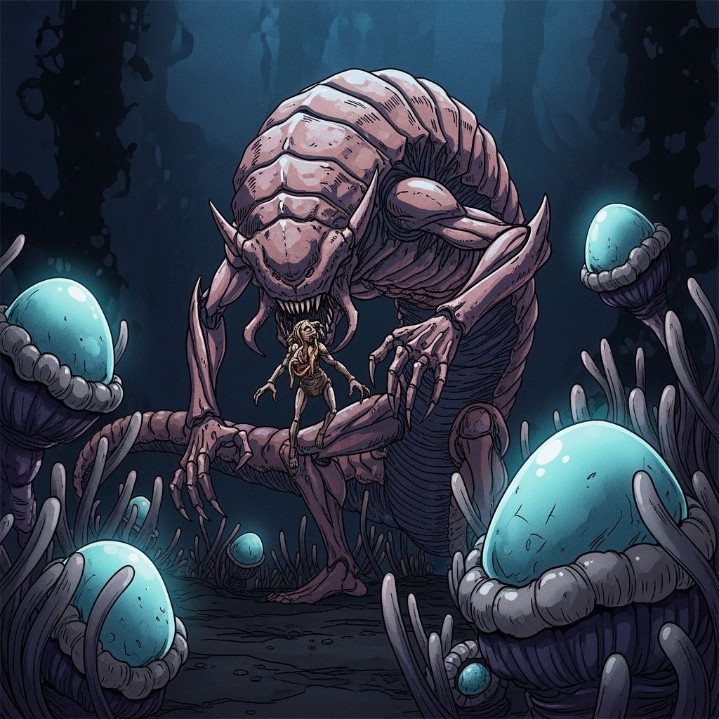 Eldritch Invertebrate Feeds in Dark Anime Style