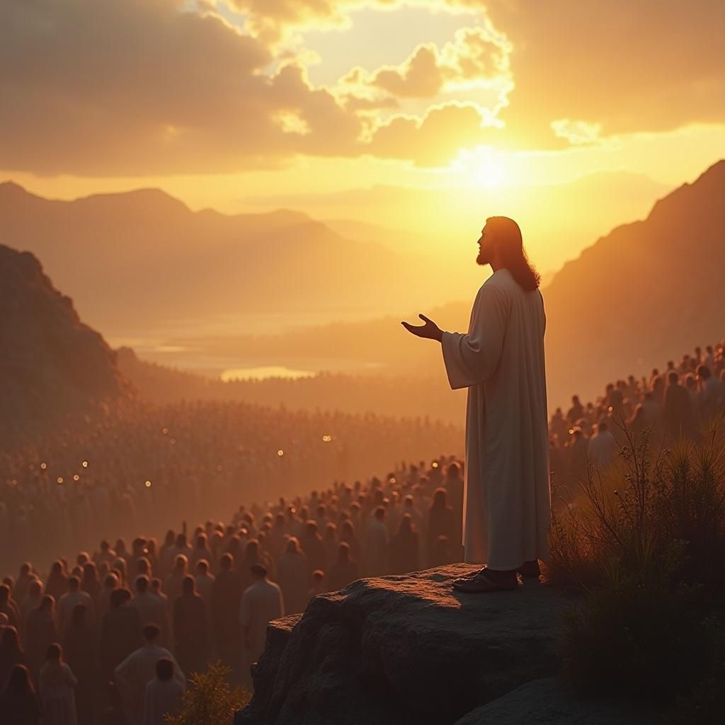 Christ Teaches on the Mountain in Photorealistic Style