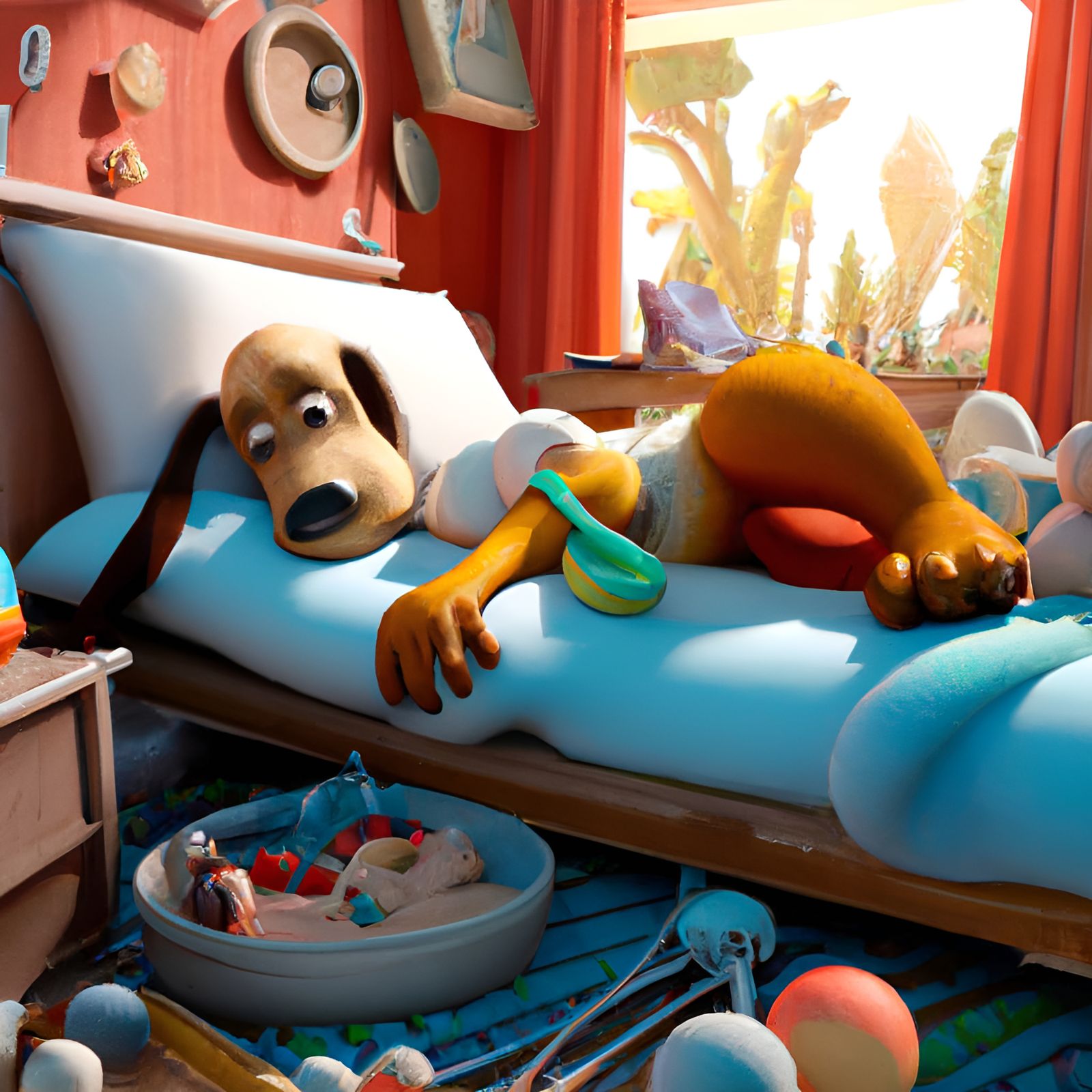 Pluto Sick in Bed: 3D Rendered Concept Art