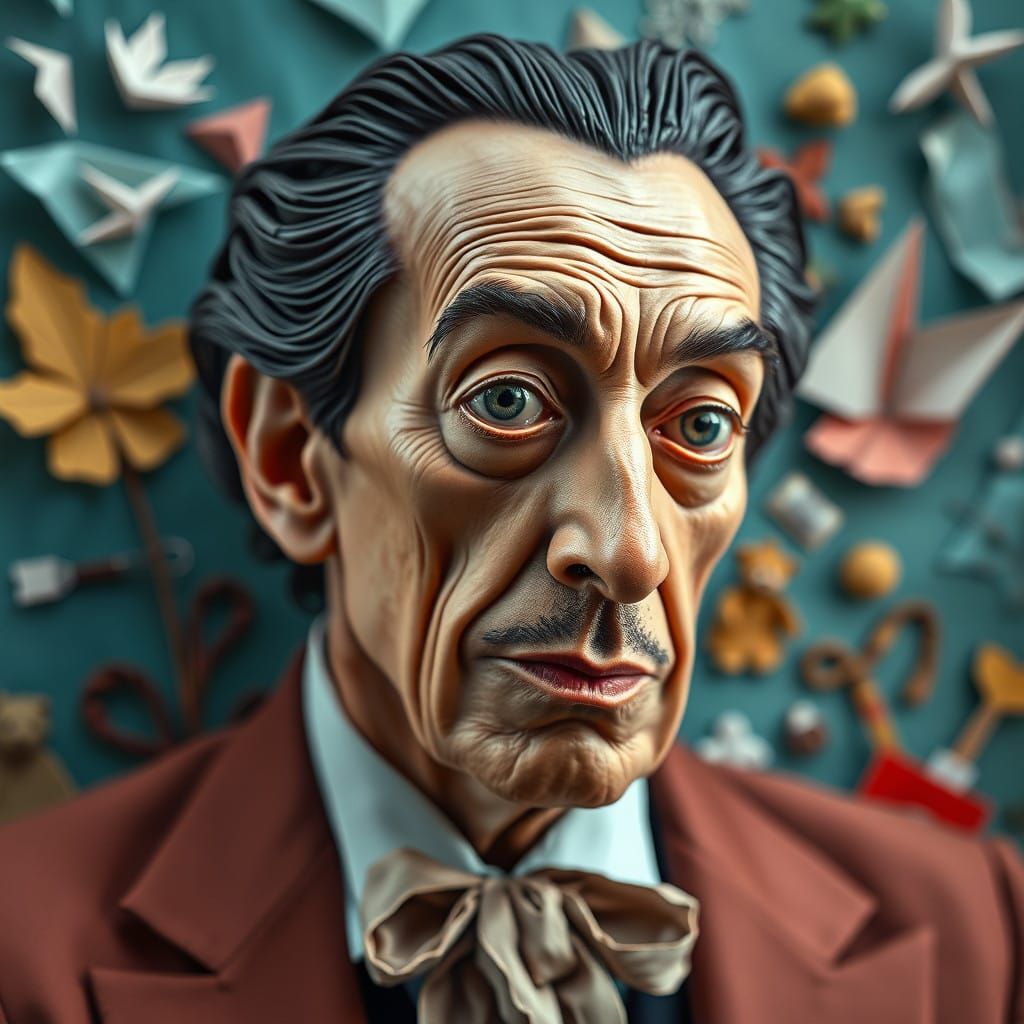 Surrealist Trompe-l'œil Portrait in Intricate Origami Style