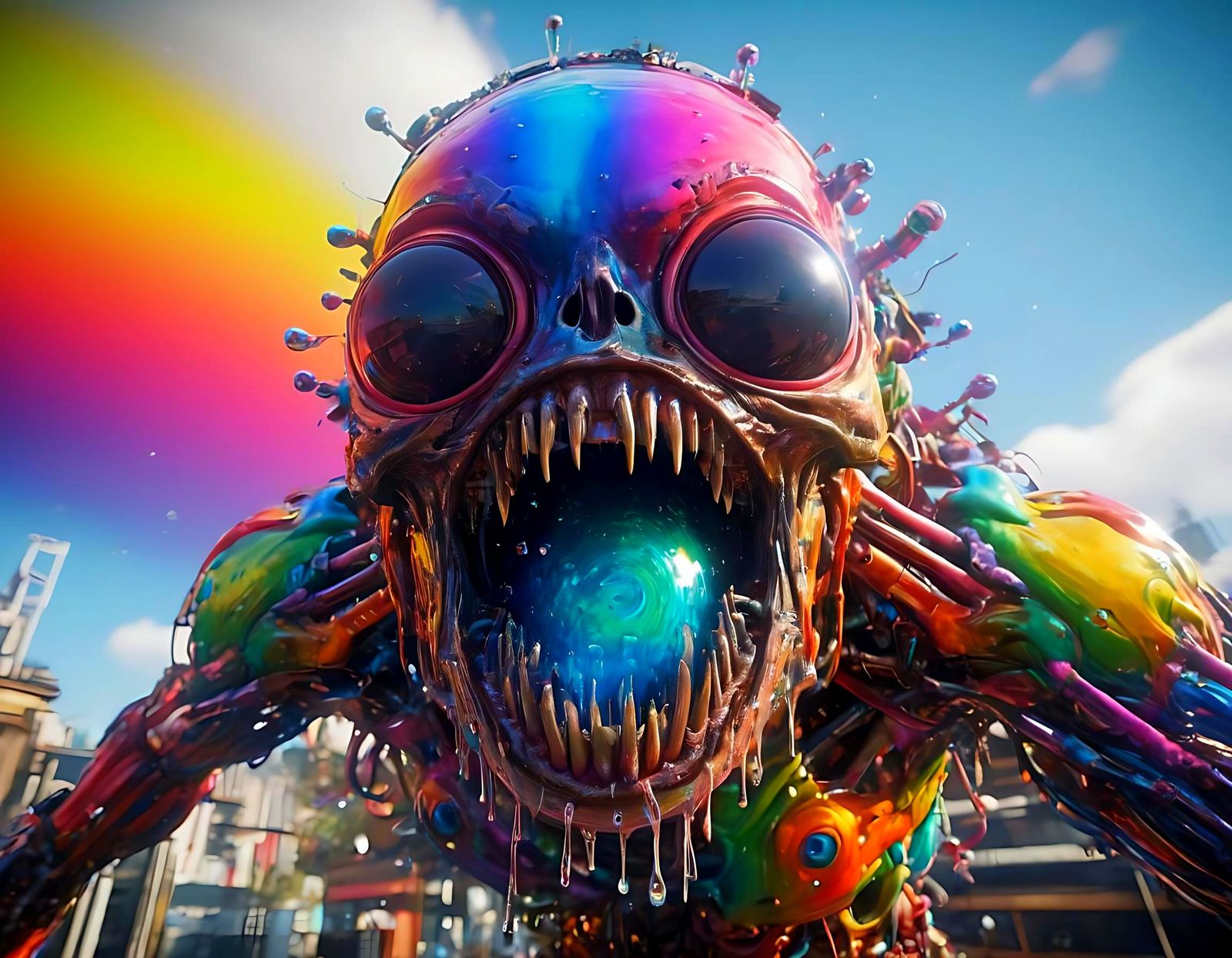 Psychedelic Biopunk Scene in Rainbow Colors