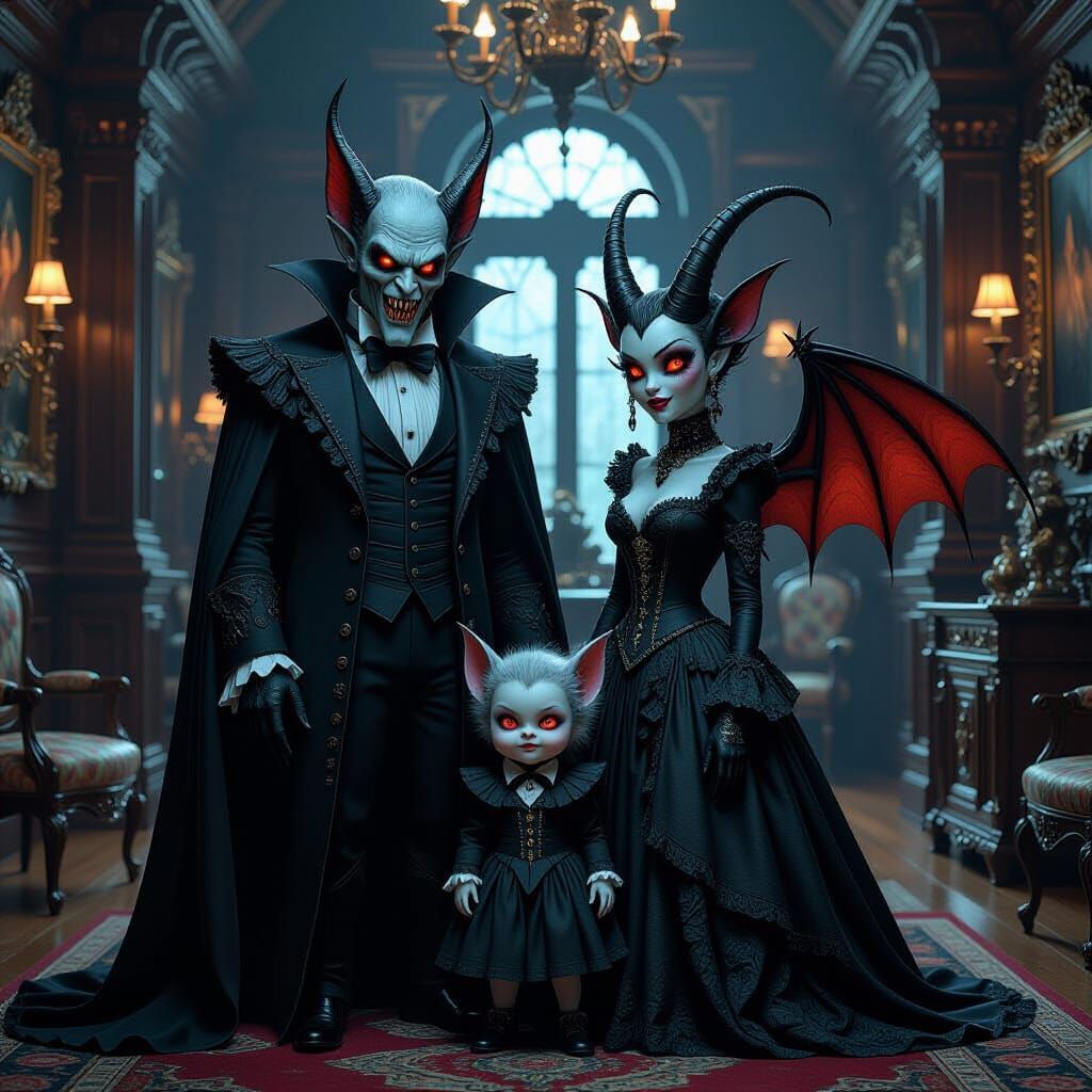 Gothic Monster Family Portrait in Victorian Parlor