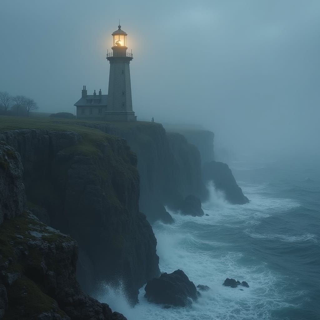 Photorealistic Lighthouse Guiding Ships Through Stormy Water...