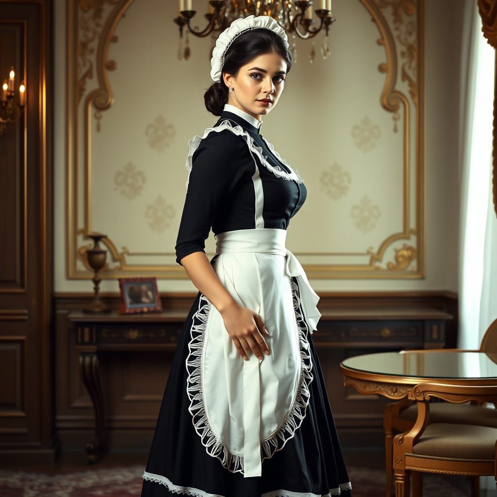 French Maid in Elegant Room, Art Nouveau Style