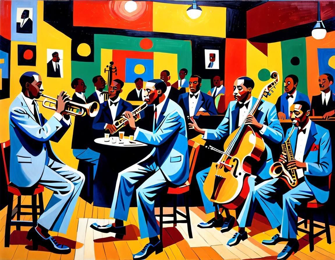 Harlem Jazz Club in Cubist Acrylic Style