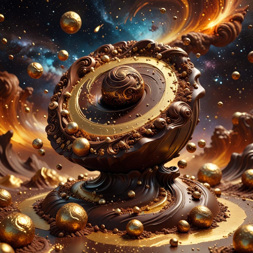 Surreal Chocolate Sculpture in Cosmic Nebula