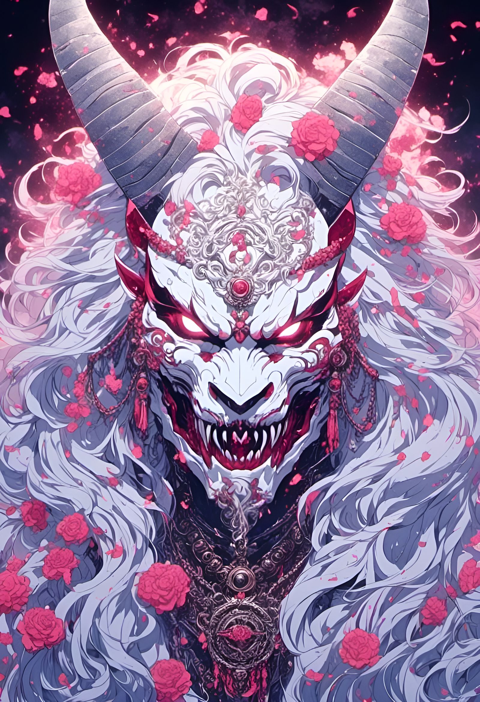 Nightmarish Oni Mask Portrait in Hyperrealistic Style