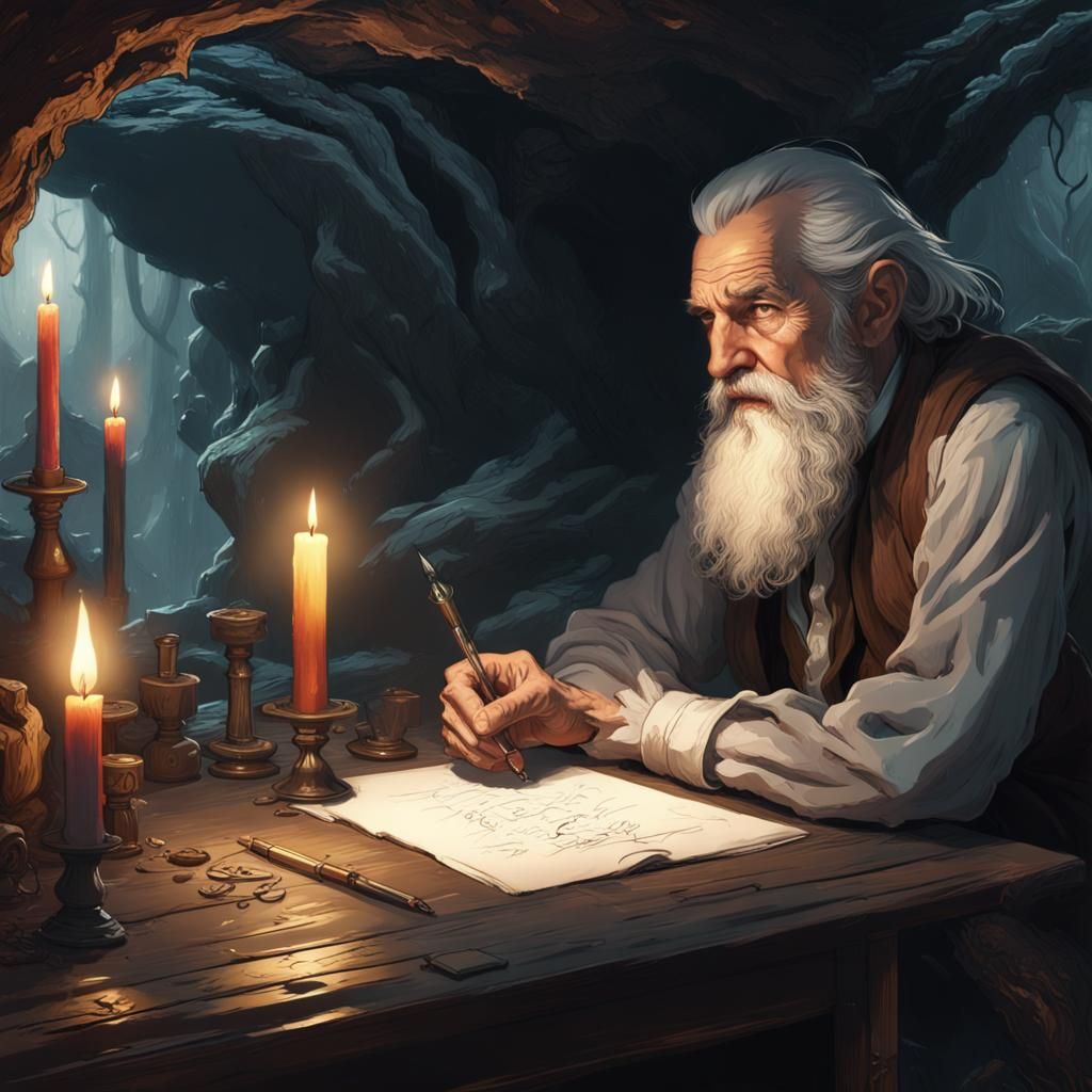 Candlelit Cave Portrait of an Old Scribe