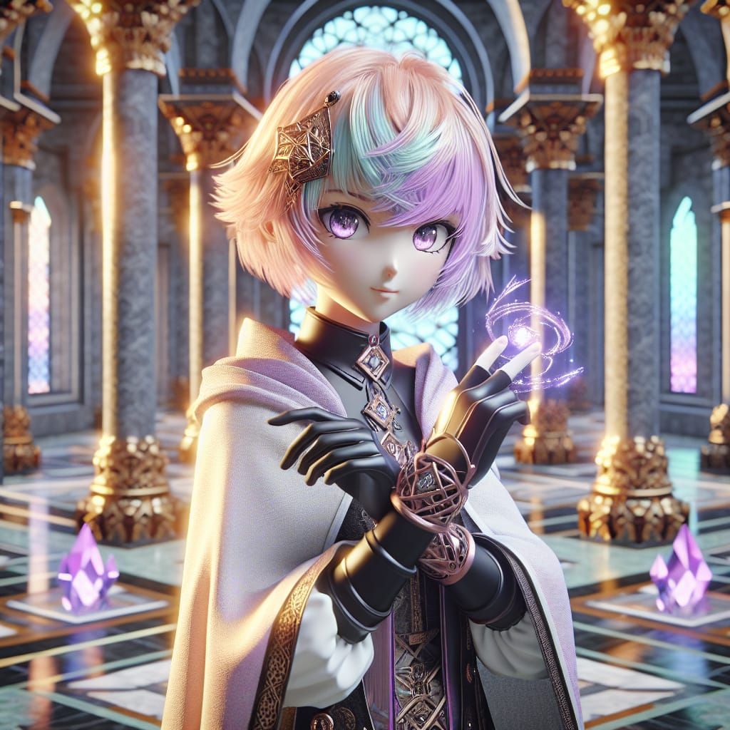 Pastel Goth Wizard in Anime Style Temple