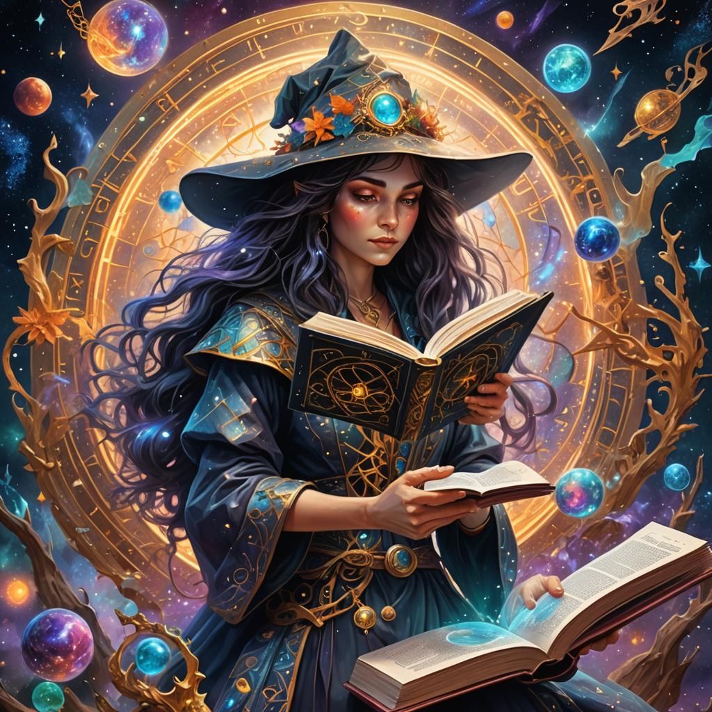 Time Witch Casting Spells in Astral Illustration