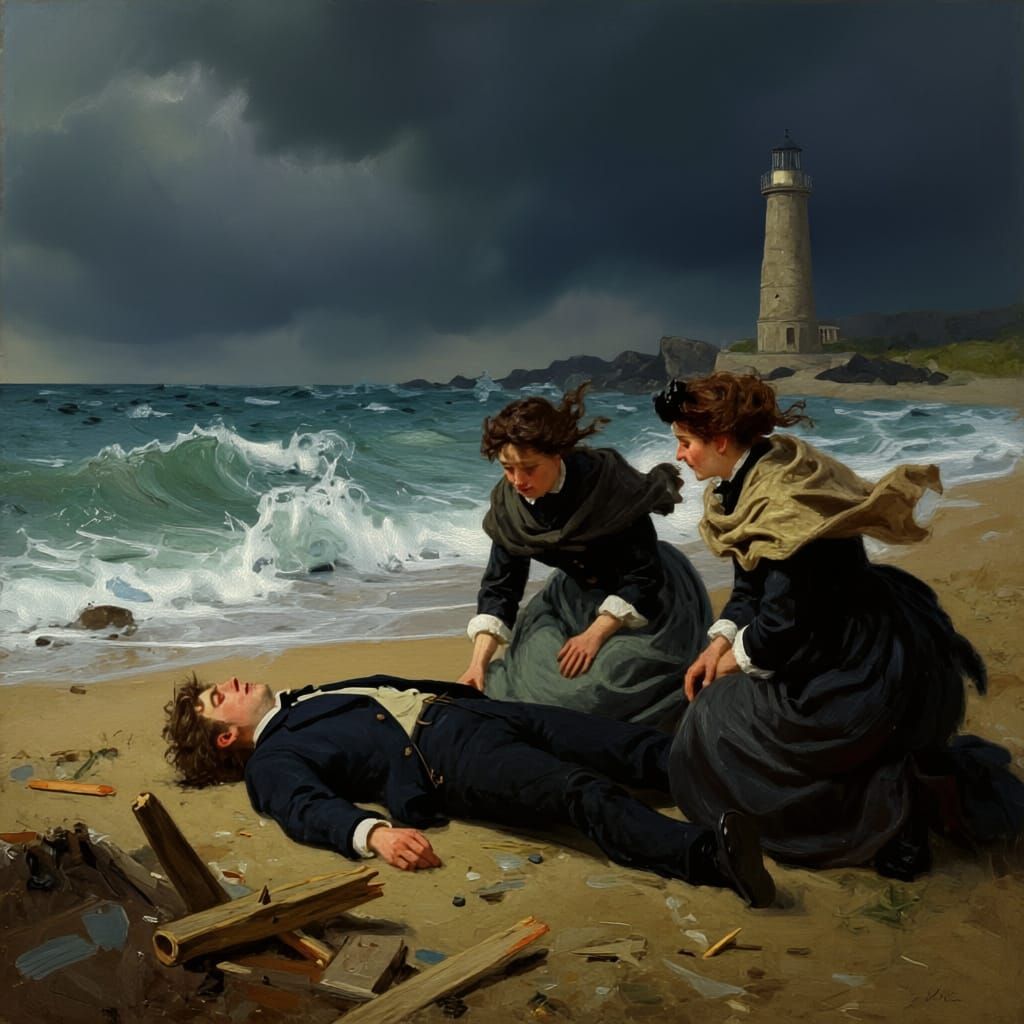 English Coast Storm Rescue, Regency Era Sailor Saved