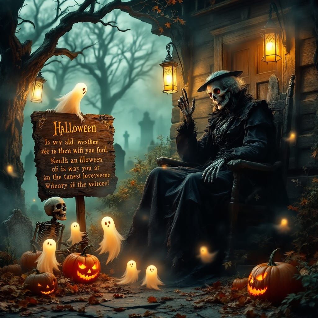 Eerie Witch on Porch Awaits Halloween Visitors