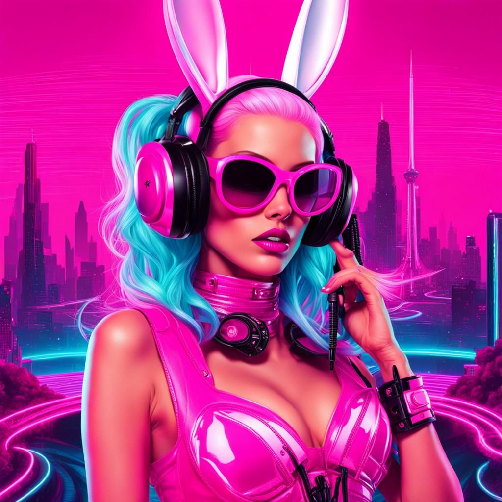 Neon Cyberbunny in Vaporwave Wonderland