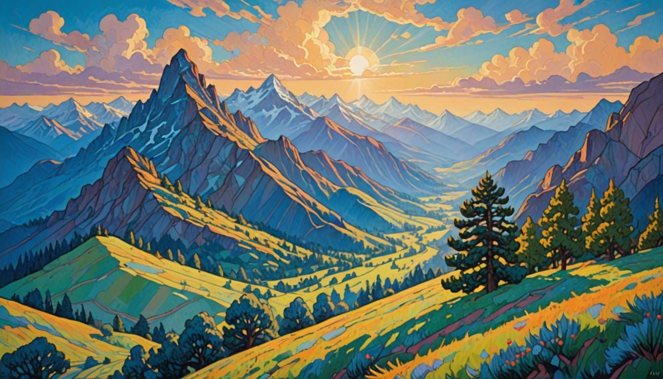 Ethereal Peaks in Vibrant Blue Skies