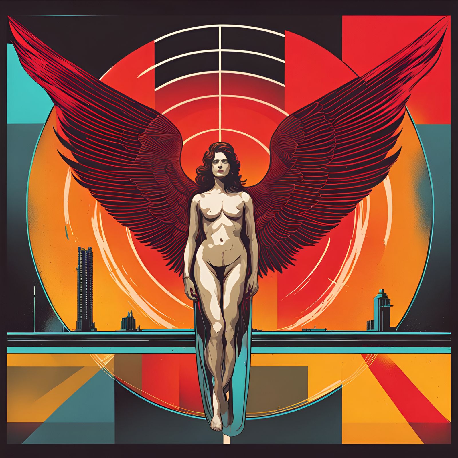 Fallen Angel in Lake of Fire as Pop Art