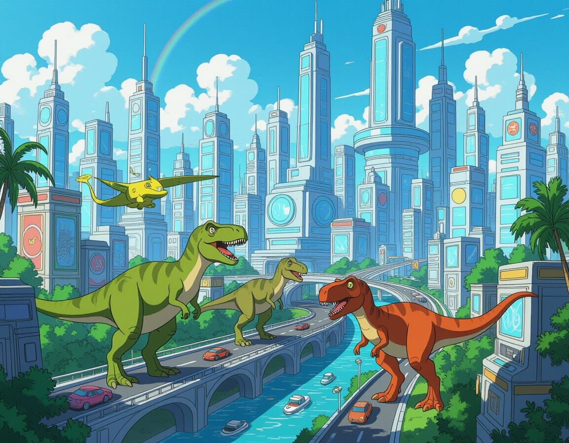 Dinosaur Civilization: Animated Cityscape in Alternate Timel...