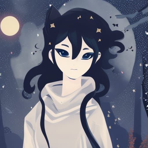 Kitsune Girl Portrait in Forest with Blue Fire