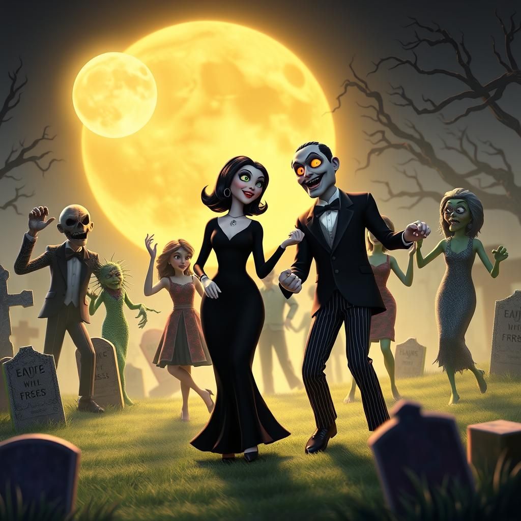 Addams Family Thriller Dance in 3D Cartoon Style