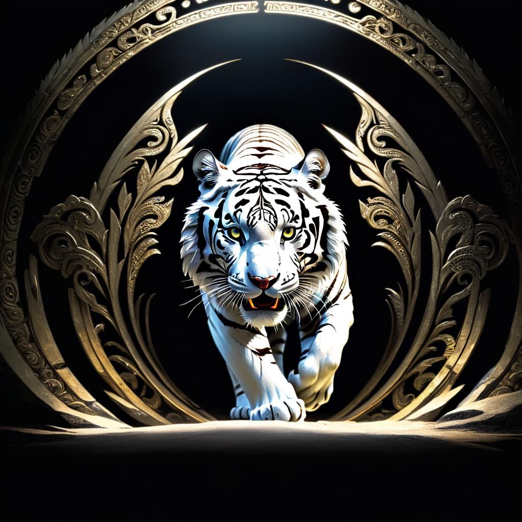 Fierce White Tiger Walking Forward in Sharp Focus