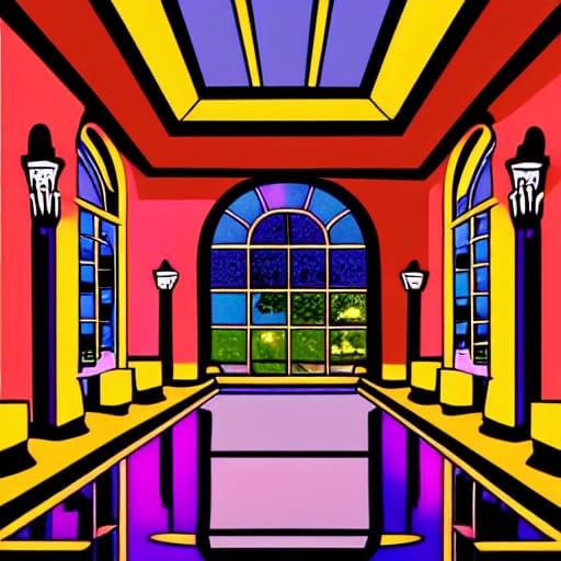 Opulent Tiled Pool Bath in Pop Art Style