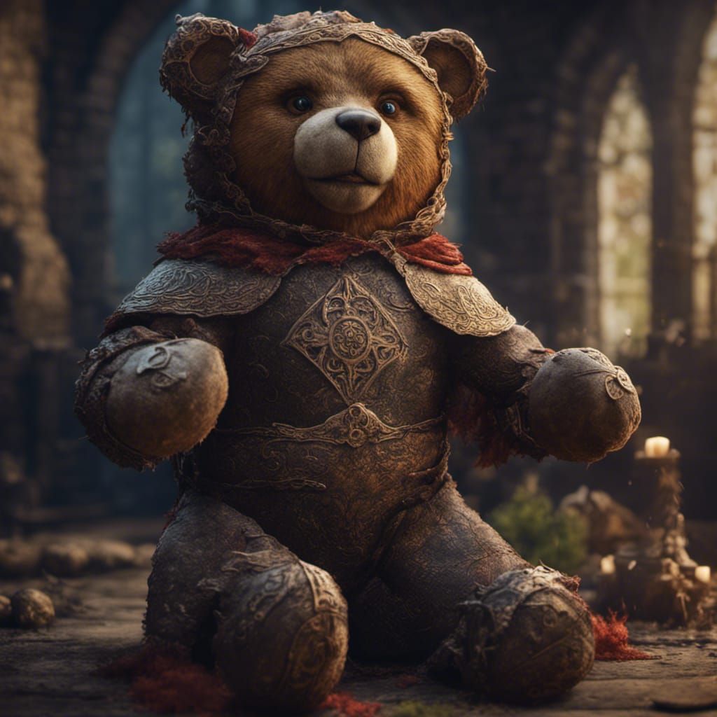 Medieval Stuffed Bear Toy in Detailed Matte Painting