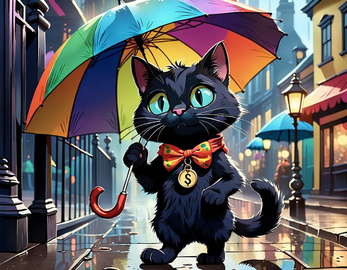 Cartoon Black Cat Defying Superstition in Animated Style