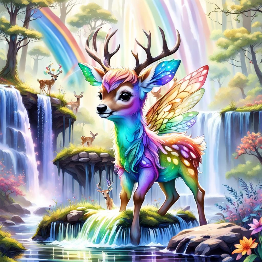 Rainbow Fairy Deer in Enchanted Forest