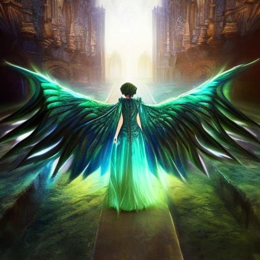 Winged Necromancer in Opulent Robes: Futurism Concept Art