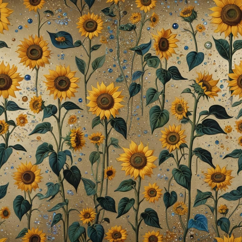 Surreal Embroidered Flowers in Melting Oil Canvas Style