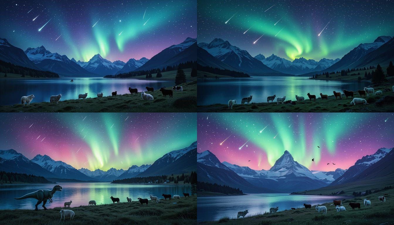 Ethereal Alps Aurora Over Lake with Wildlife
