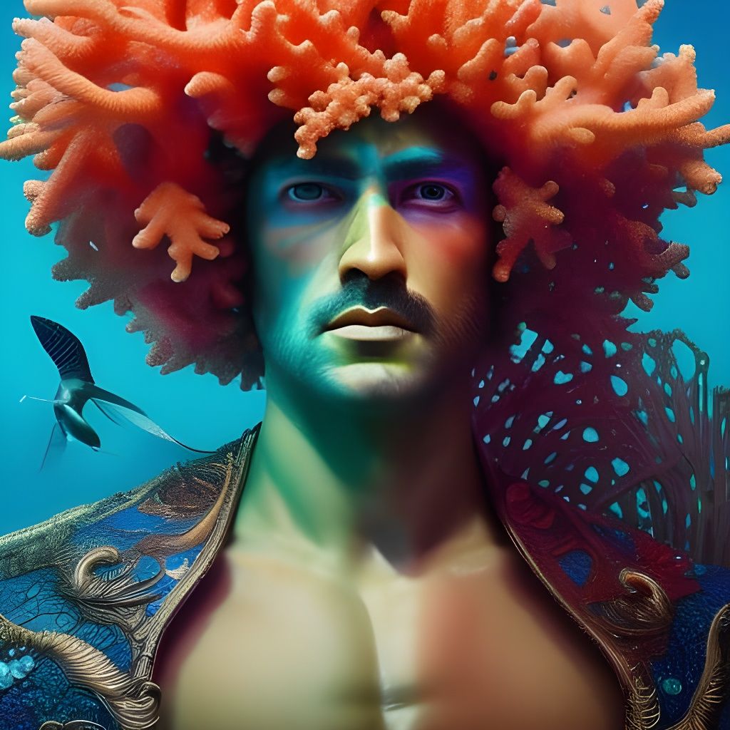 Underwater Cowboy in Coral Reef: Hyperdetailed Fantasy Art