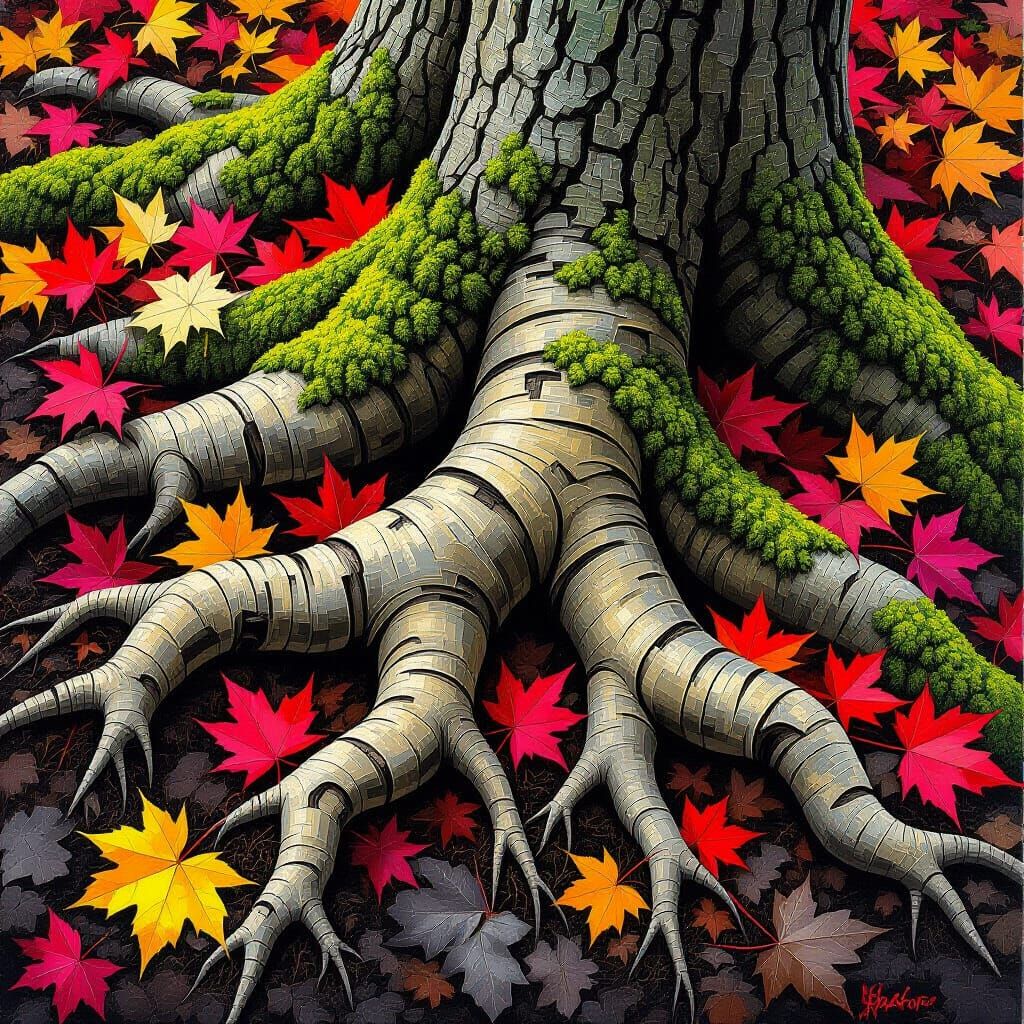 Intricate Root with Colorful Leaves in Graffiti Style