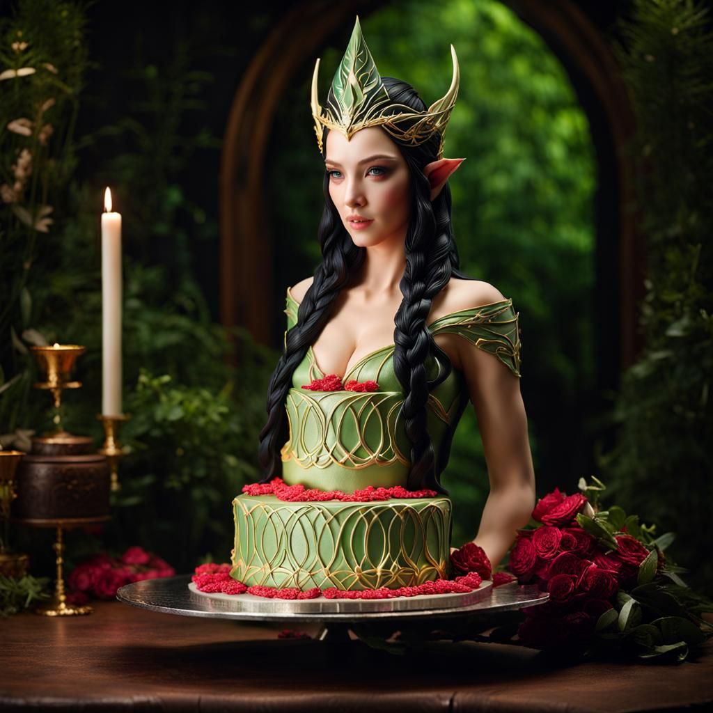 Elven Princess Arwen Cake Sculpture, Photorealistic Style