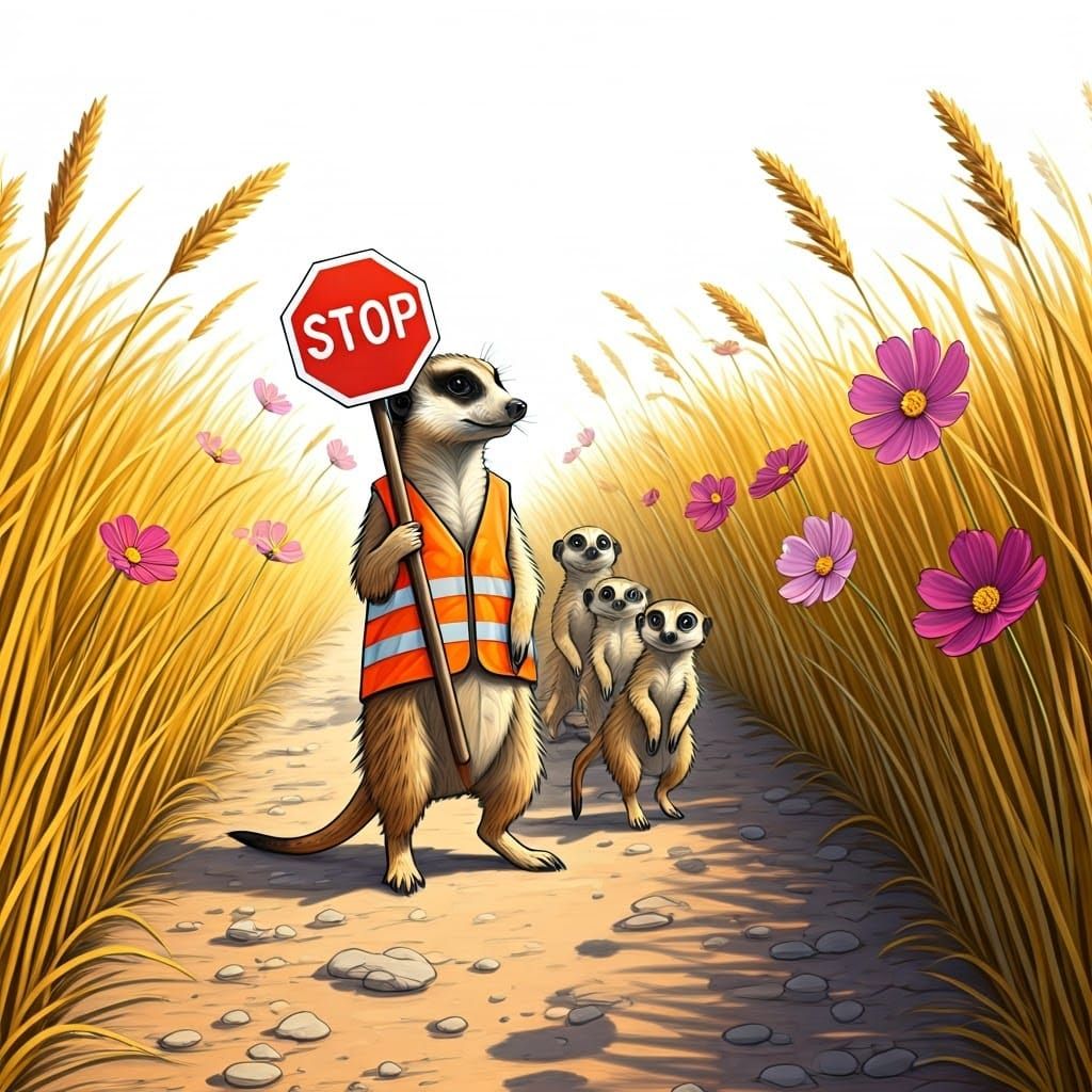 Meerkat Crossing Guard in Sunny Meadow