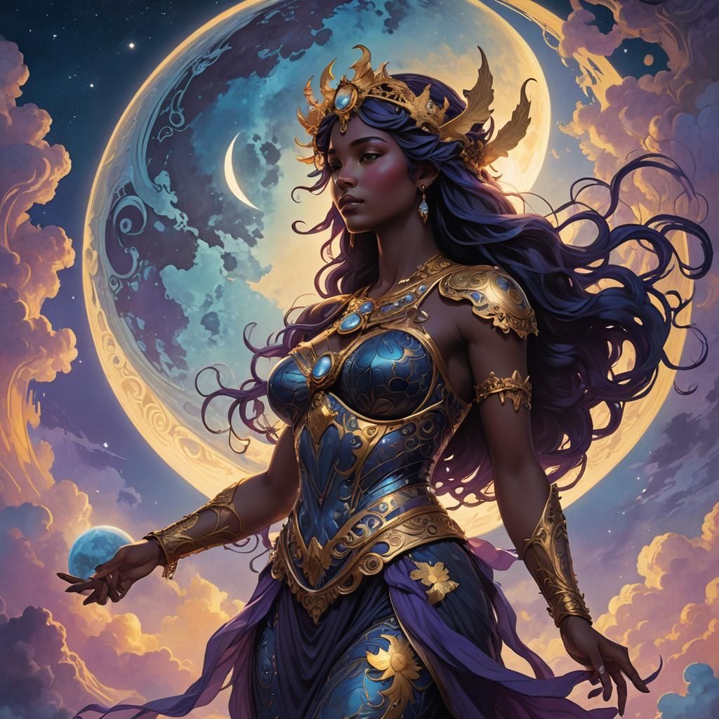 Venus Visits Moon at Sunrise: Dark Fantasy Art