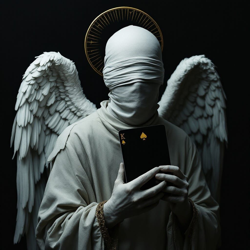 Minimalist Angel with Chess King Playing Card