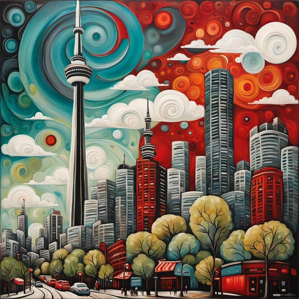 Toronto CN Tower in Encaustic Storybook Style