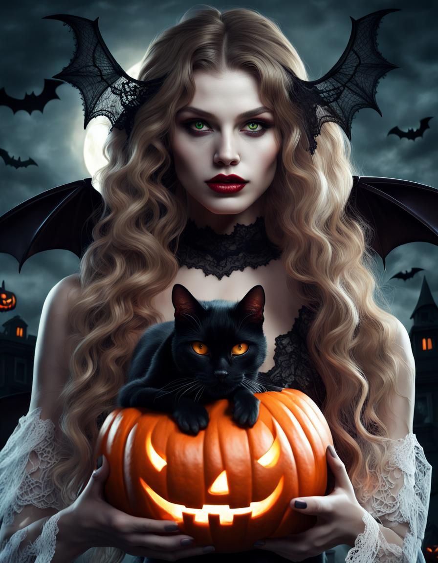 Halloween Devil Woman in Haunted Scene