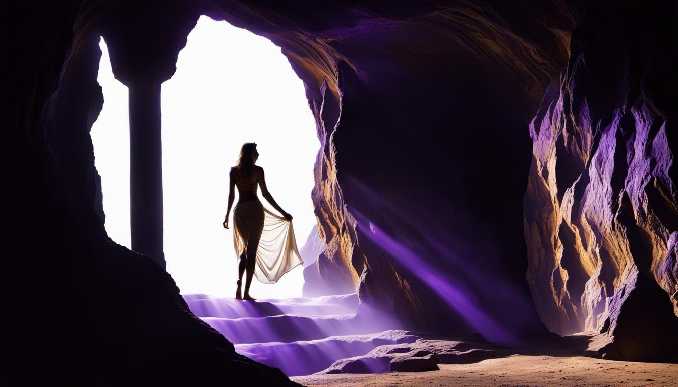 Cavern Archway Silhouette with Swirling Lights