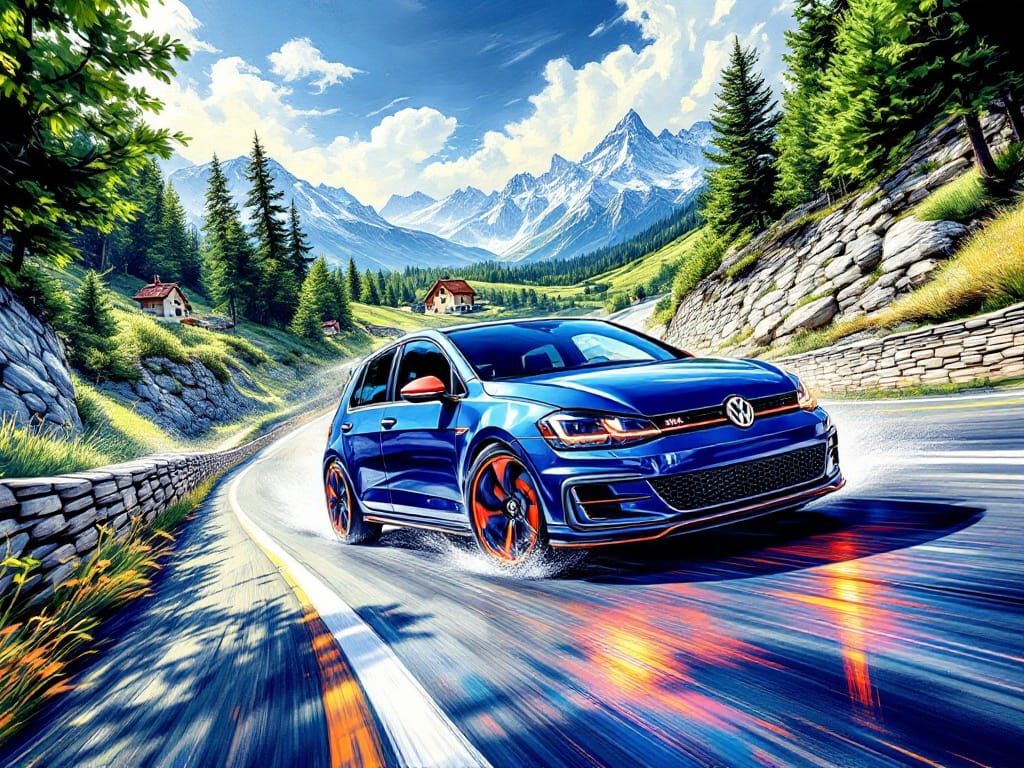 Ethereal GTI Racing Through Alpine Serenity