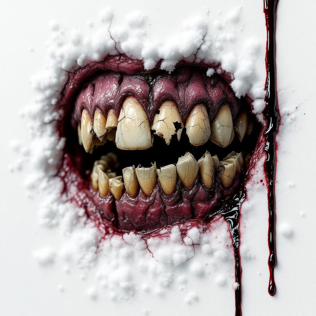 Zombie Mouth Close Up with Cracked Lips and Crooked Teeth