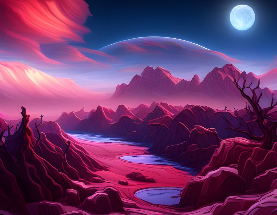 Alien Planet Landscape with Purple Trees in 8K