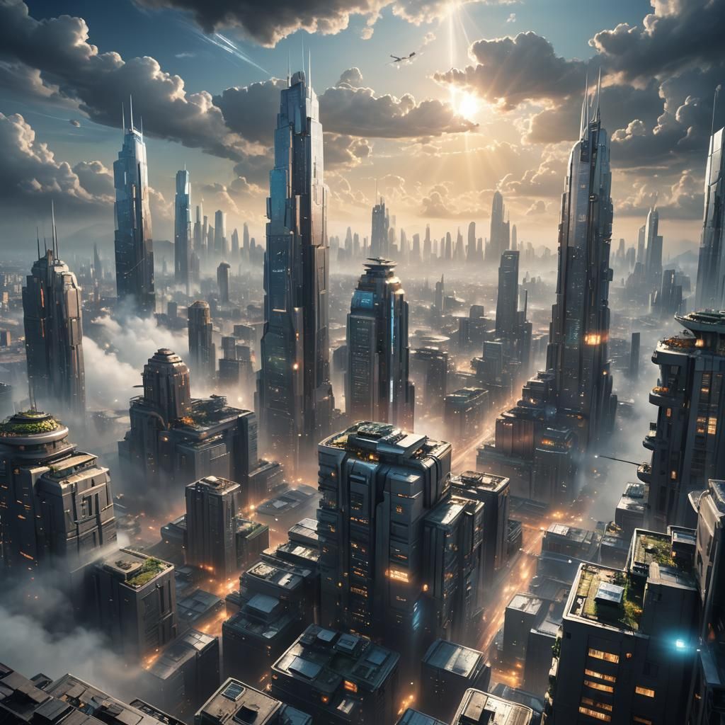 Futuristic Metropolis: Sci-Fi Cityscape in Divine Light
