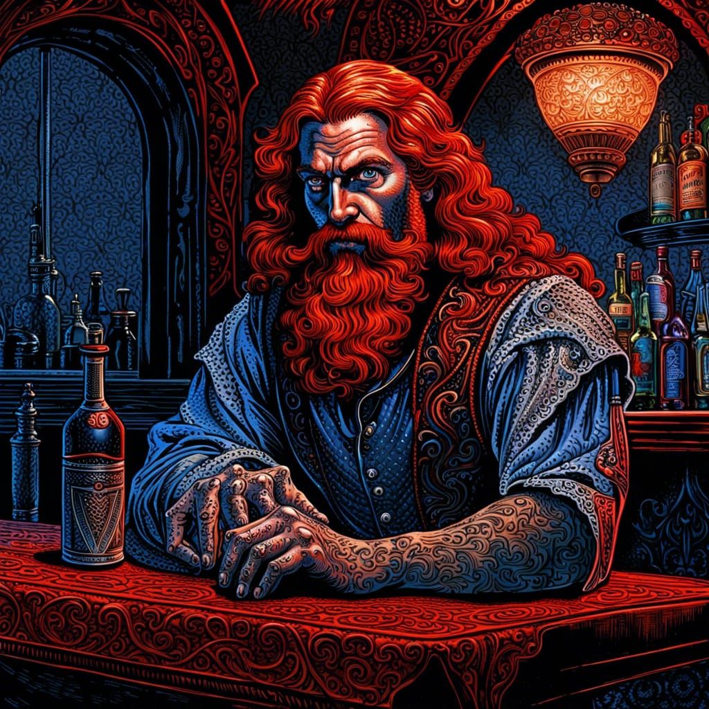 Fantasy Portrait of a Red-Haired Barkeeper
