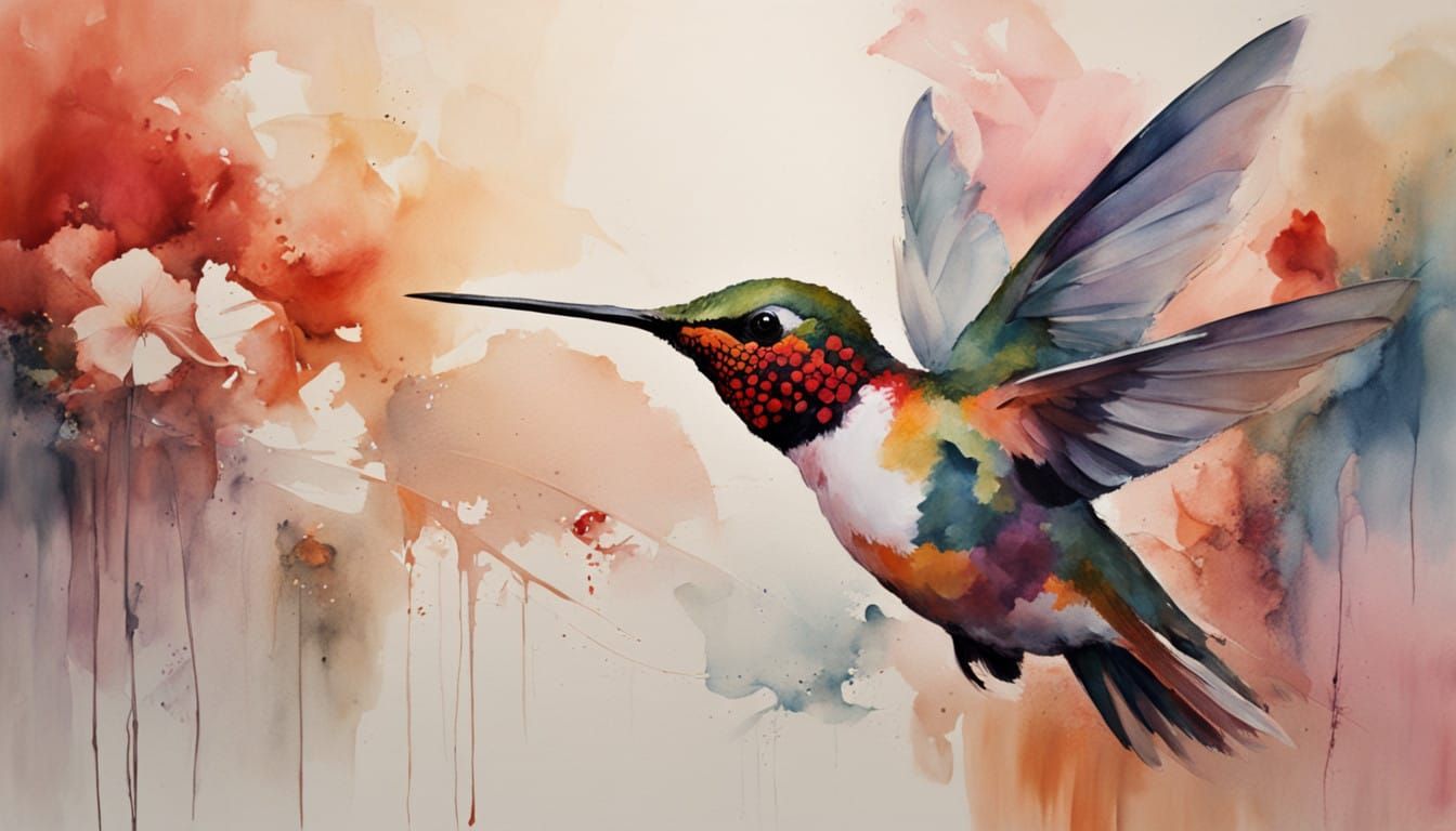 Whimsical Watercolor Hummingbird in Flight