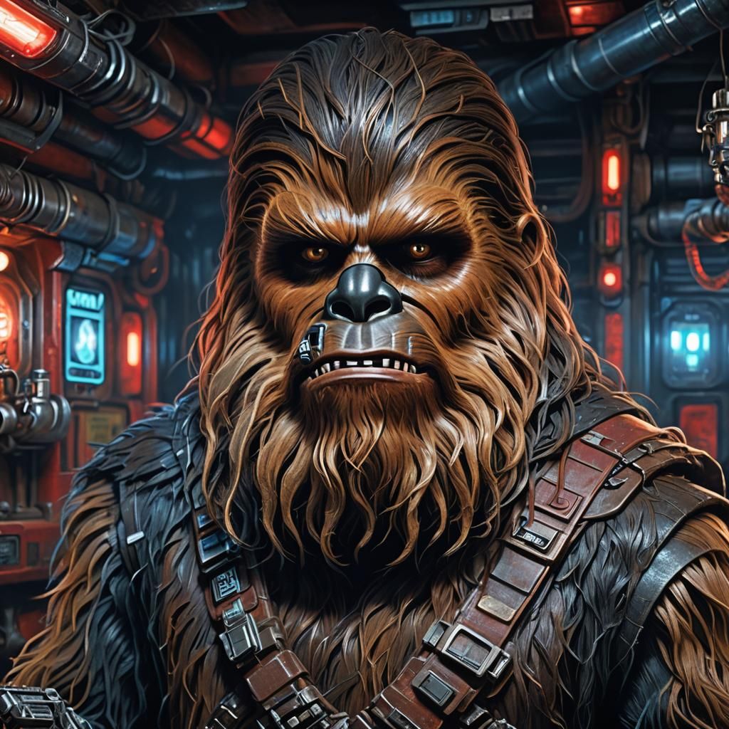Wookie Portrait with Bandaged Eye in Unreal Engine Style
