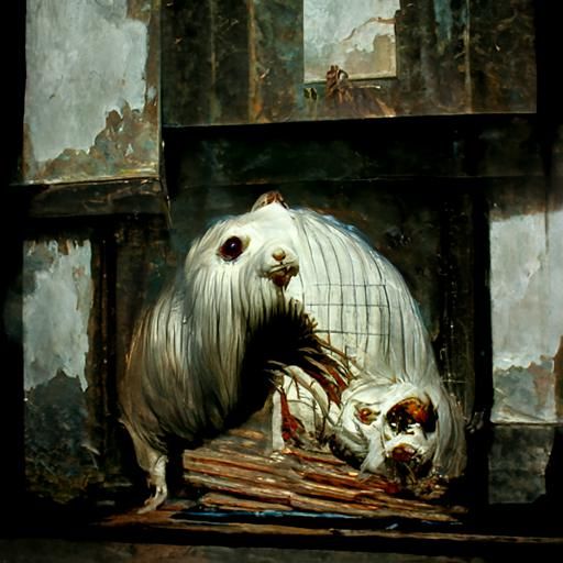 Horrific Guinea Pig in Engraving Style