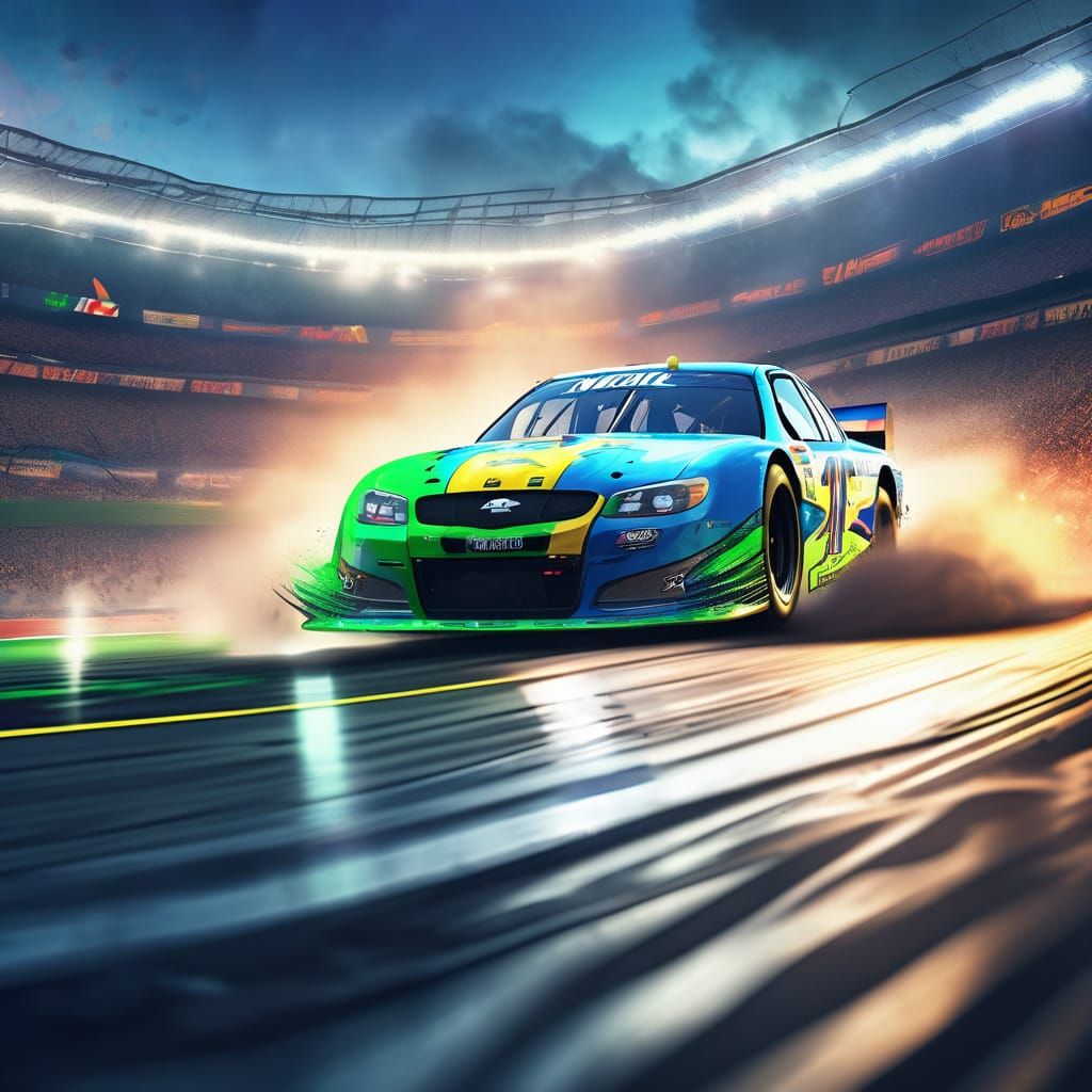 NASCAR Car Races in Fantasy Illustration Style