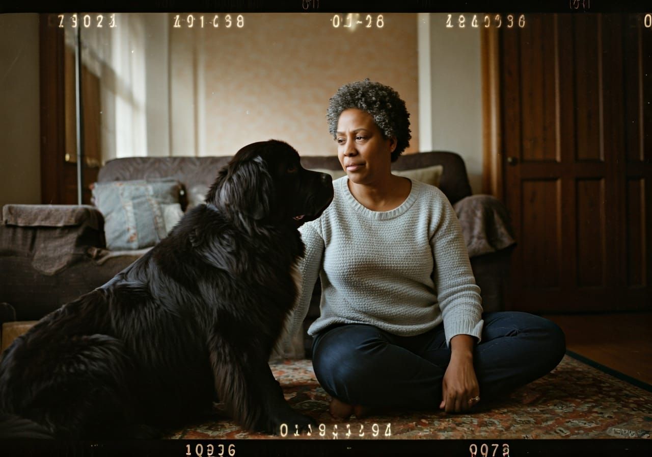 Cozy Moment: Woman and Dog in Film Photo